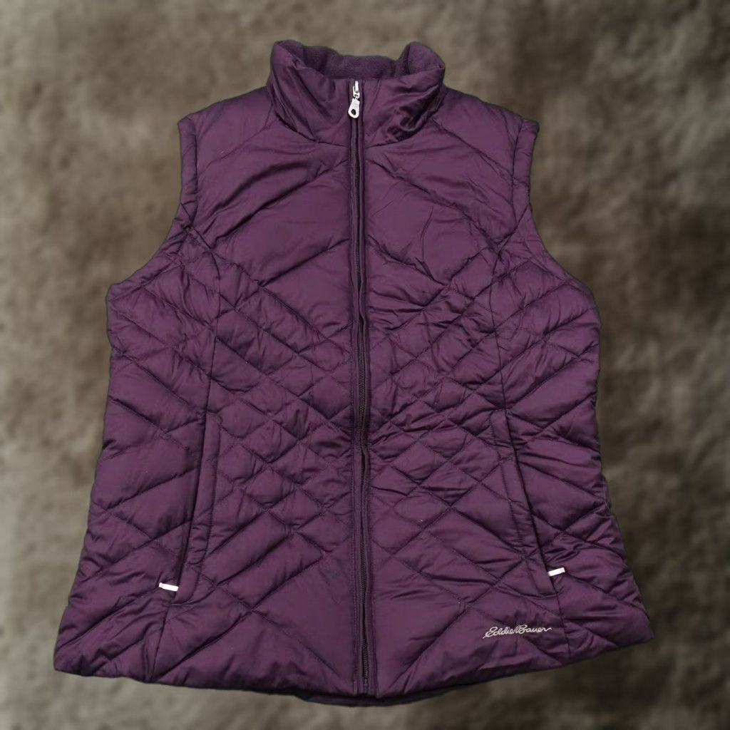 Eddie Bauer Vest Womens Medium Purple Quilted Puffer Down Insulated Full Zip