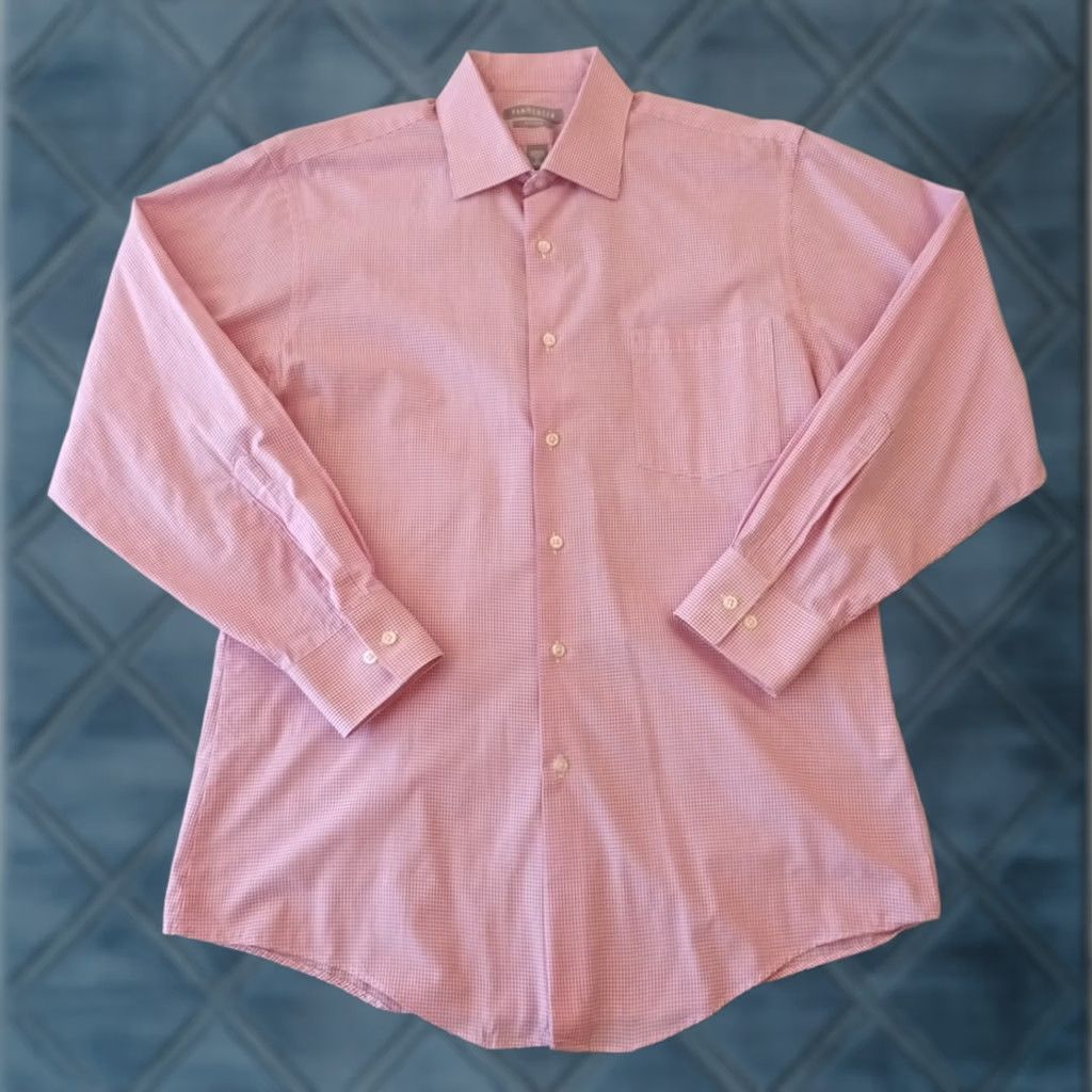 Van Heusen Van Heusen Shirt Mens 16 Pink Plaid Long Sleeve Button Up Cotton Blend Dress Shirt Mens Cardi? Size US L / EU 52-54 / 3 - 1 Thumbnail