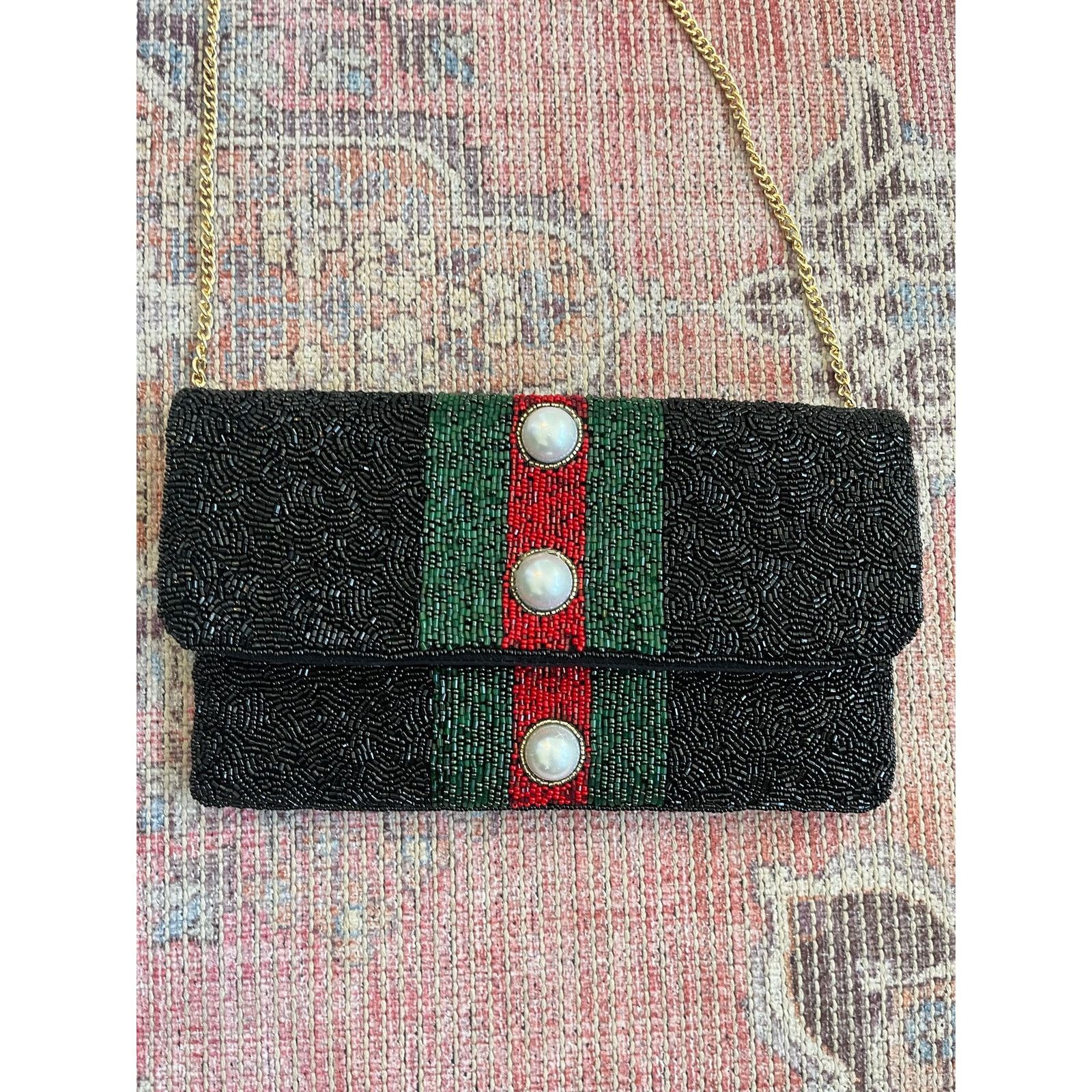 & Other Stories Lisa Stripe Pearl Beaded Clutch Size ONE SIZE - 1 Thumbnail