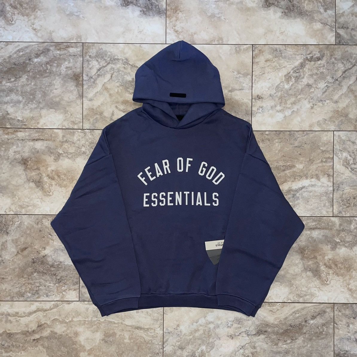 Fear of God Essentials Fleece Hoodie Marine Size Large
