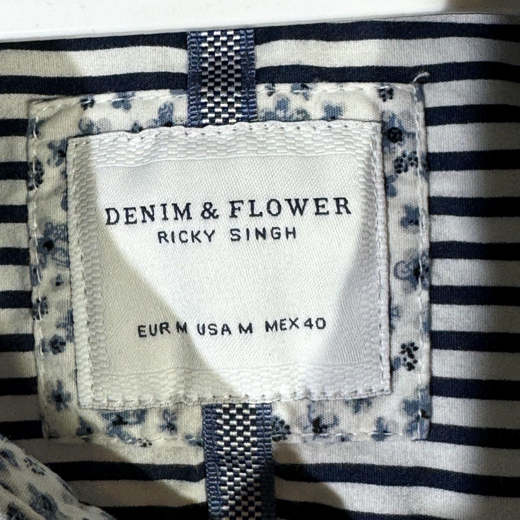 Denime Denim & Flower Shirt Mens Medium Blue White Floral Button-Down Short Sleeve Cotton Size US M / EU 48-50 / 2 - 7 Thumbnail