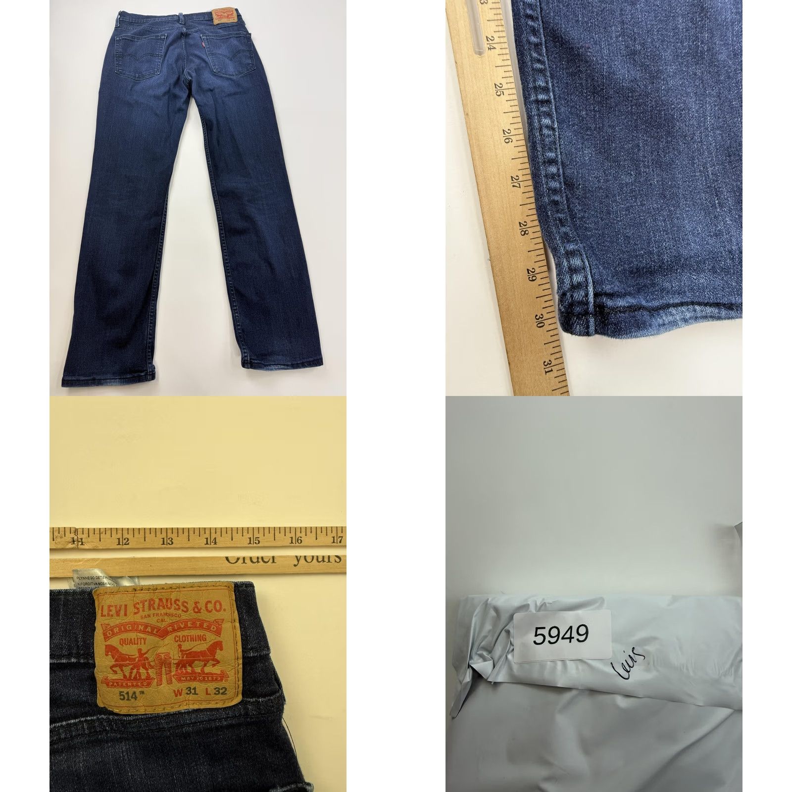 Levi's Levi's 514 Jeans Mens 30x30 Blue Medium Wash Straight Leg Stretch Denim Pants Size US 30 / EU 46 - 8 Thumbnail