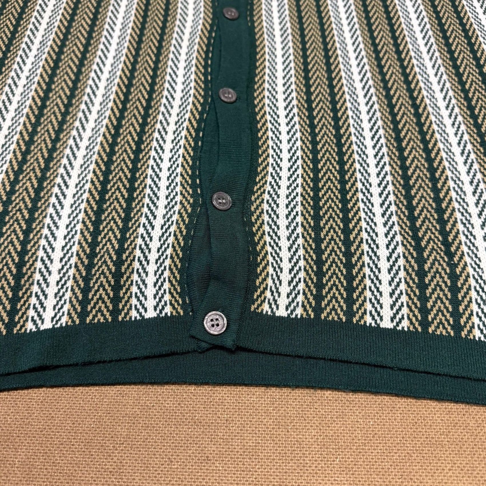 Vintage SINRANSINYA Shirt Womens Medium Green Knit Stripe Button Front Short Sleeve Size M / US 6-8 / IT 42-44 - 5 Thumbnail