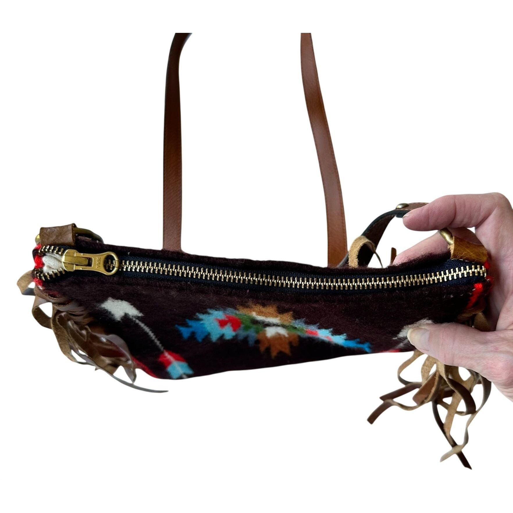 Other Southwestern Cross Body Bag Fringe Top Zip Leather Dari Cott Size ONE SIZE - 7 Thumbnail