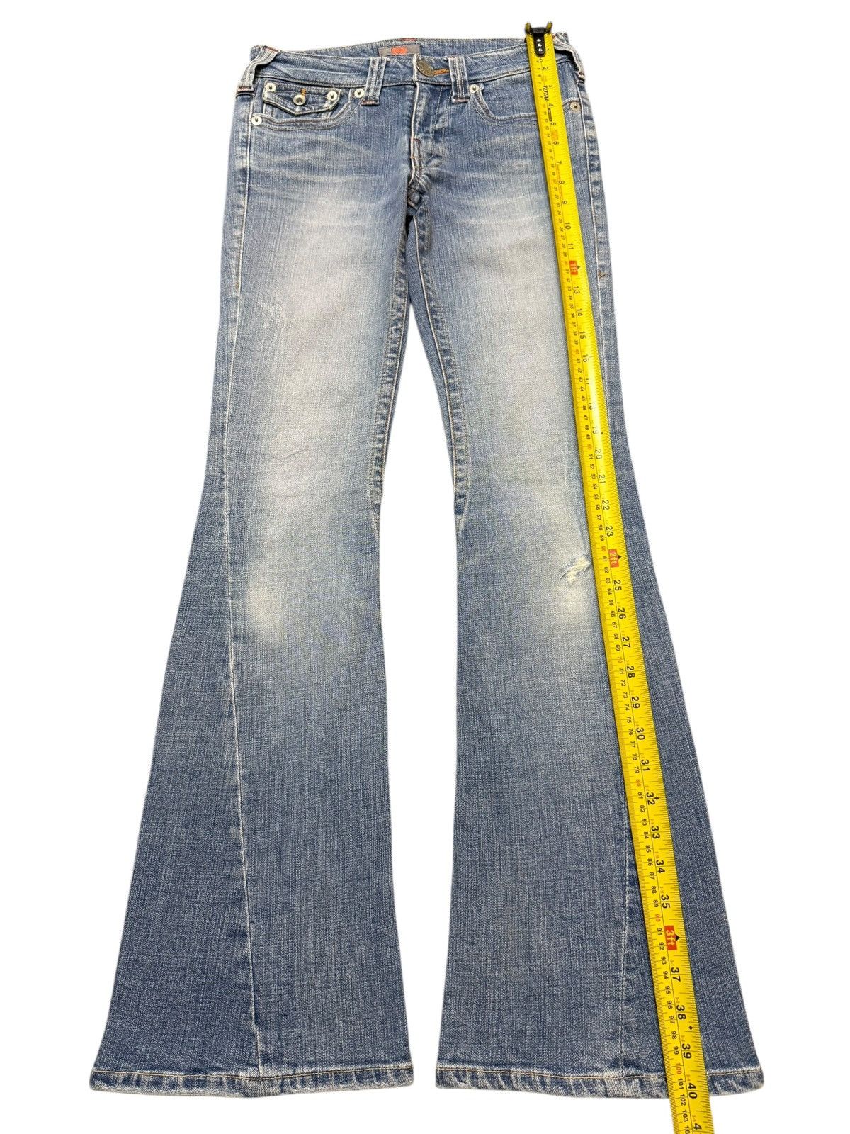 True Religion Vintage Y2K Japanese Brand Blue Faded Wash Wide Leg Flare Size 28" / US 6 / IT 42 - 9 Thumbnail