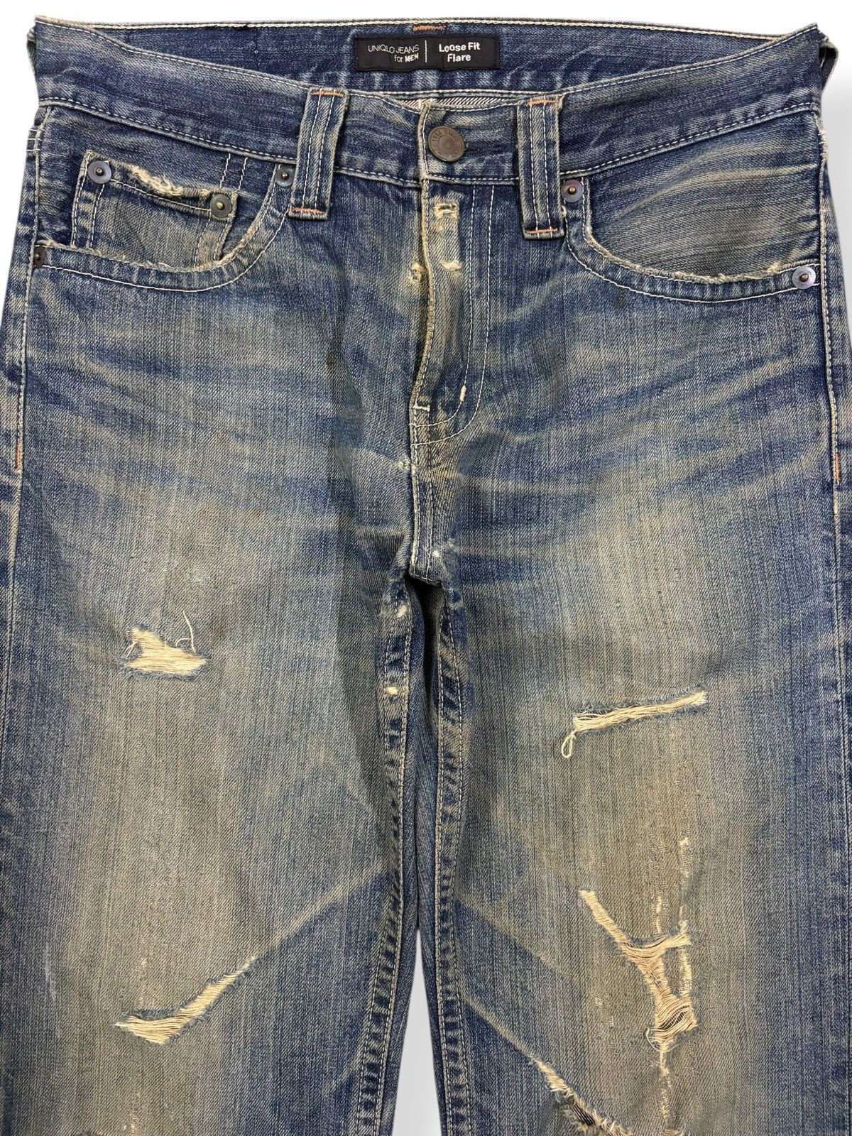 Undercover × Uniqlo Vintage 90s Uniqlo Mud Wash Loose Fit Flare Distressed Jeans Size US 31 - 3 Thumbnail