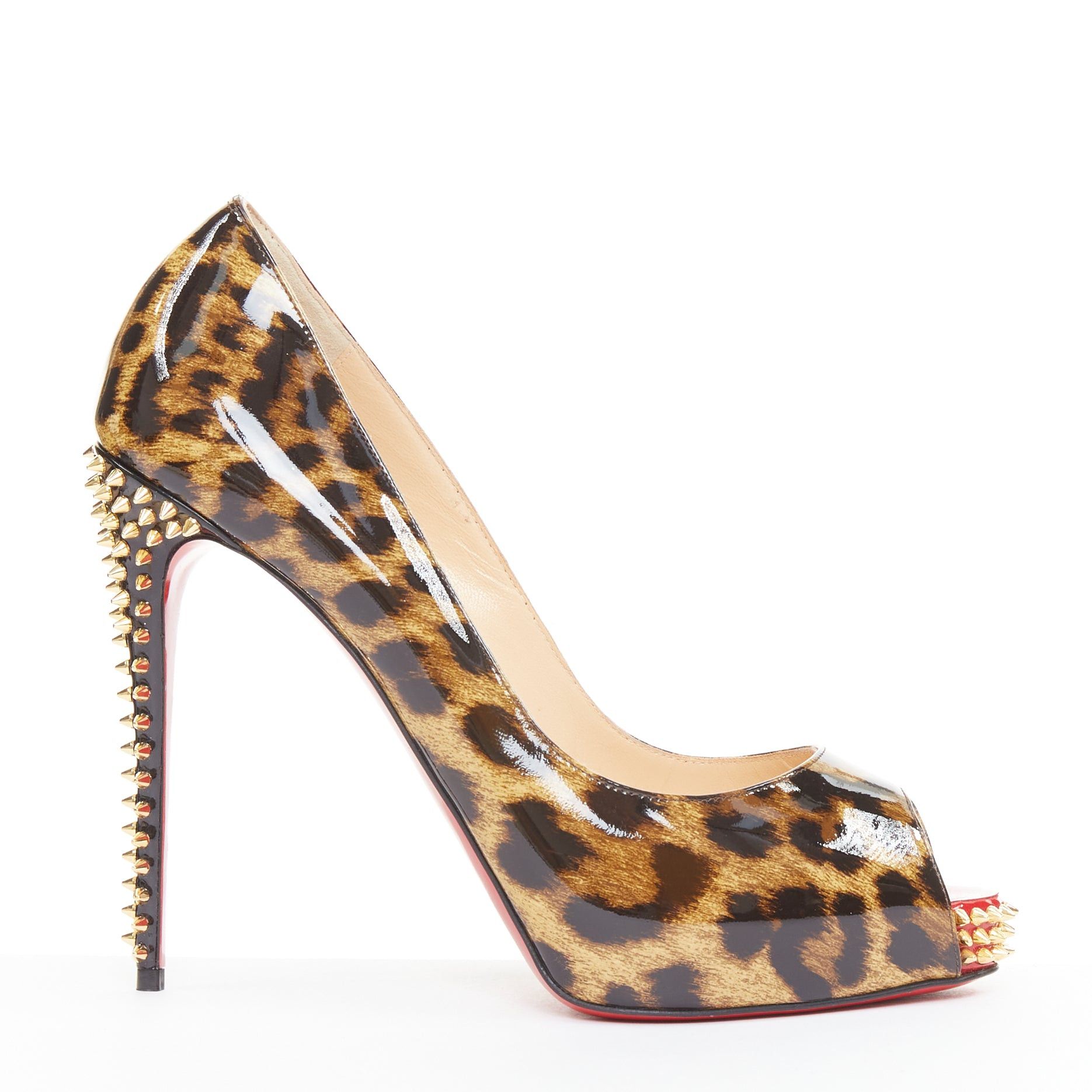 Christian Louboutin CHRISTIAN LOUBOUTIN Very Prive Spikes 120 brown leopard patent peep spikes heels EU39 Size US 9 / IT 39 - 1 Thumbnail