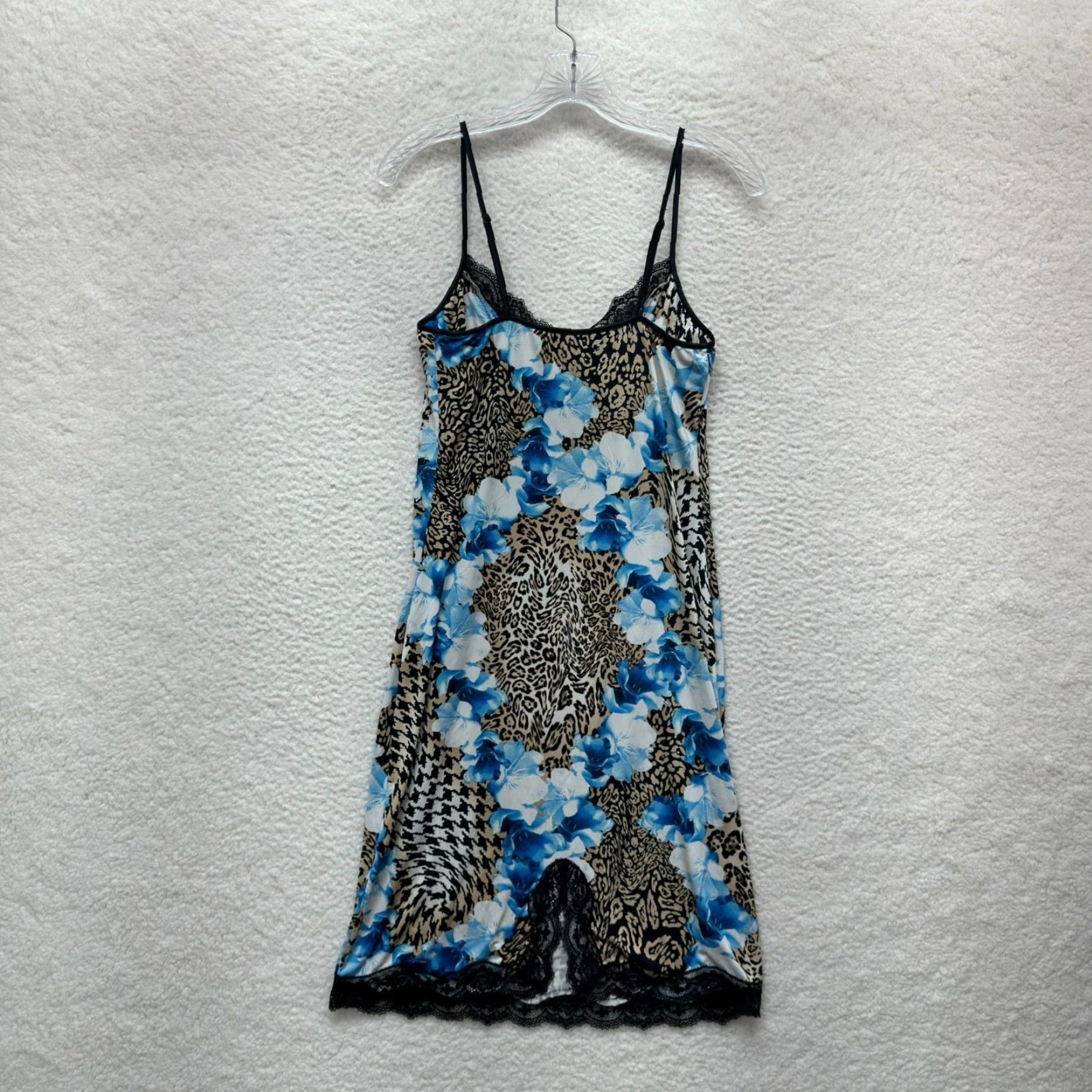 Vintage VINTAGE Y2K Slip Dress Blue Medium Rose Cheetah Leopard Slinky Stretch Peter Alexander Womens Size M / US 6-8 / IT 42-44 - 2 Thumbnail