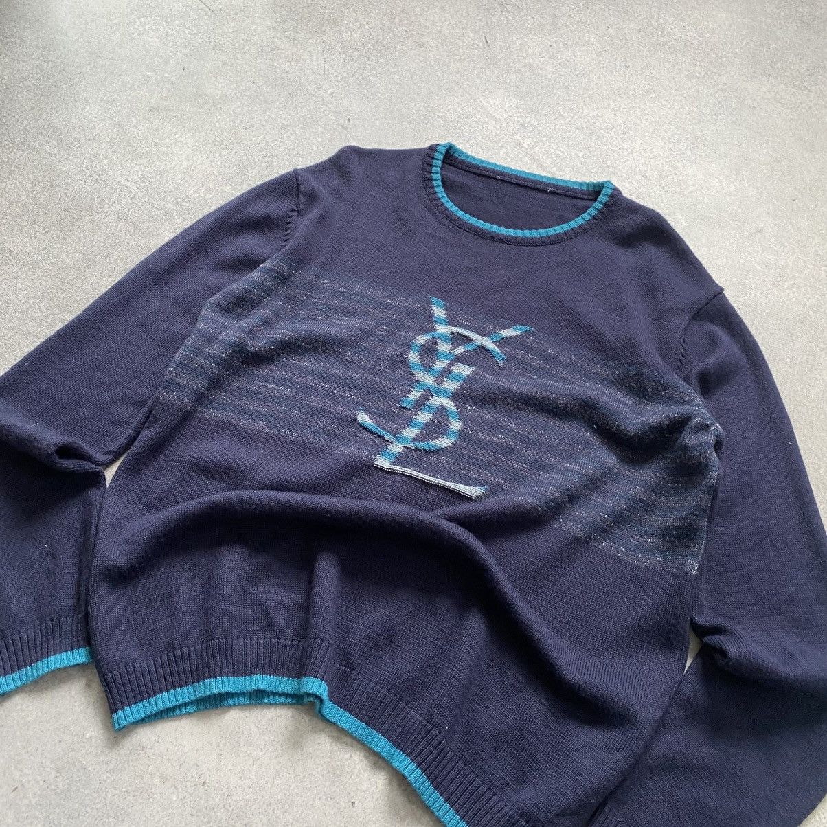 Yves Saint Laurent Yves Saint Lauren Knit Sweater Big Logo Baggy Long Sleeve Size US XL / EU 56 / 4 - 2 Thumbnail