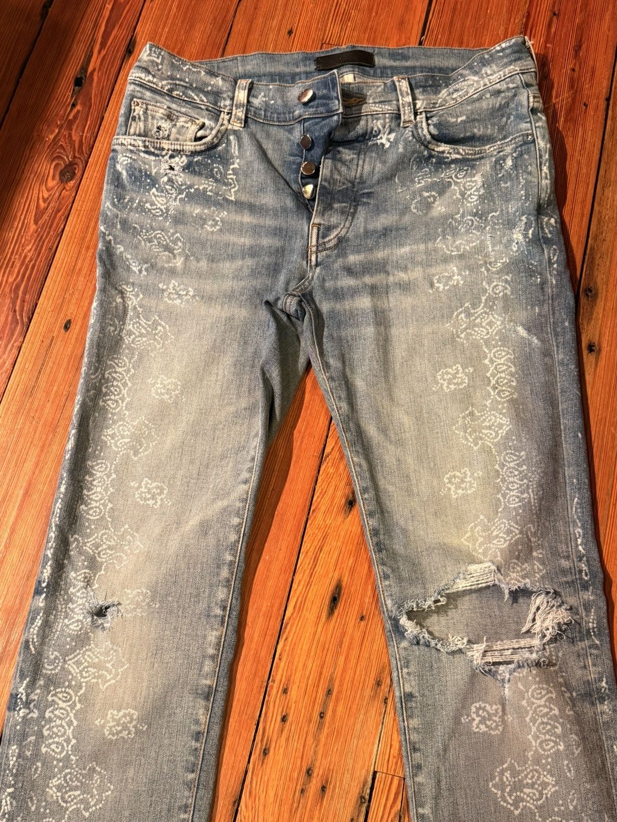 Amiri Amiri White Paisley Print Denim Size US 33 - 3 Thumbnail