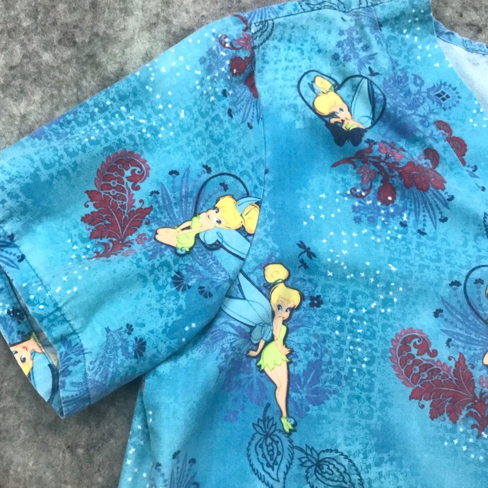 Disney Disney Women Nurse Scrubs Shirt Small Blue Tinker Bell Floral Pockets Size S / US 4 / IT 40 - 6 Thumbnail