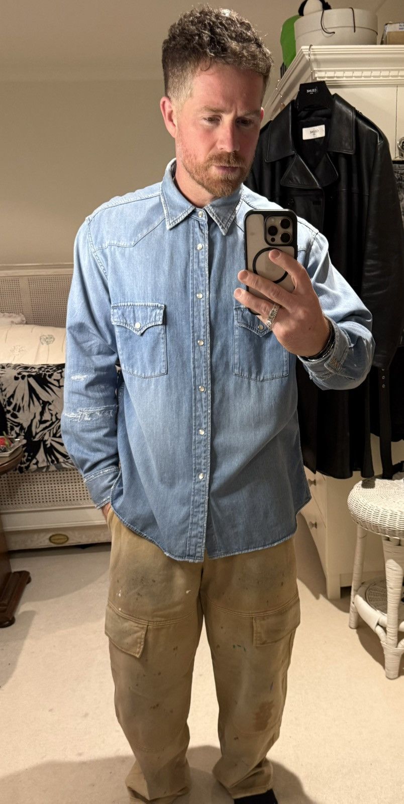 FW16 Saint Laurent distressed crash denim shirt Hedi Slimane