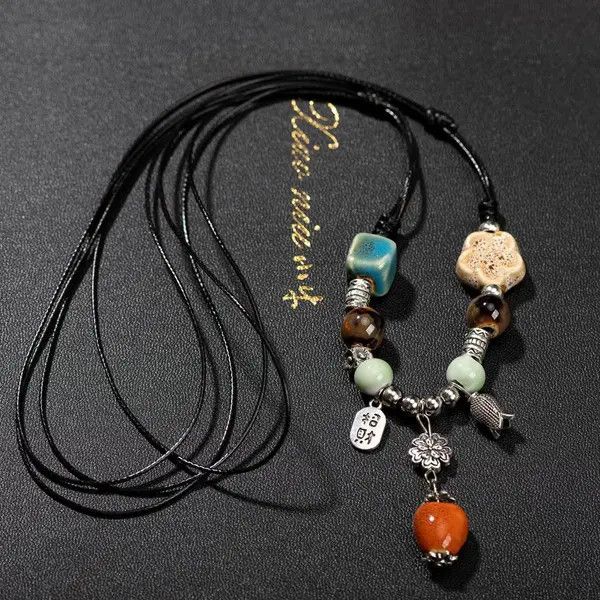 Vintage Vintage Ceramic Beads Handmade Necklace Size ONE SIZE - 2 Thumbnail