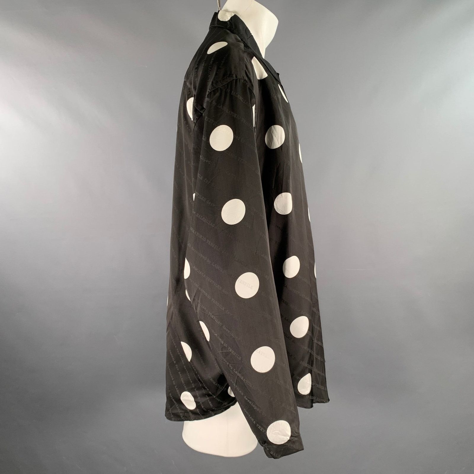Balenciaga M Black White Polka Dot Viscose Silk Long Sleeve Shirt Size US M / EU 48-50 / 2 - 3 Thumbnail