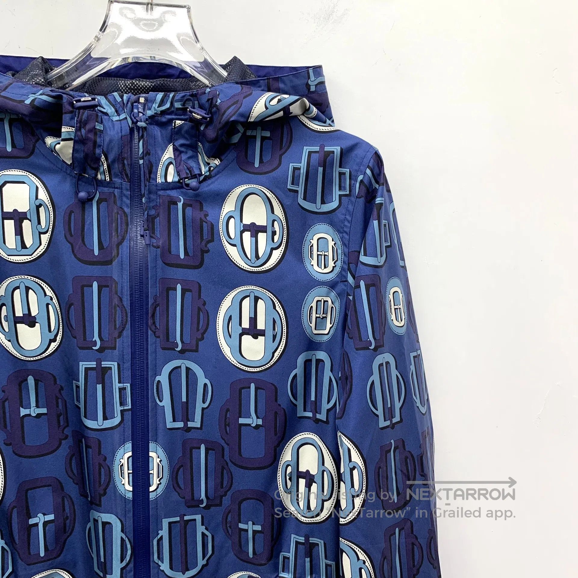 Hermes Hermes Dark Blue Monogram Printed Silk-cotton Hooded Zippe Size XXS / US 00 / IT 34 - 3 Thumbnail