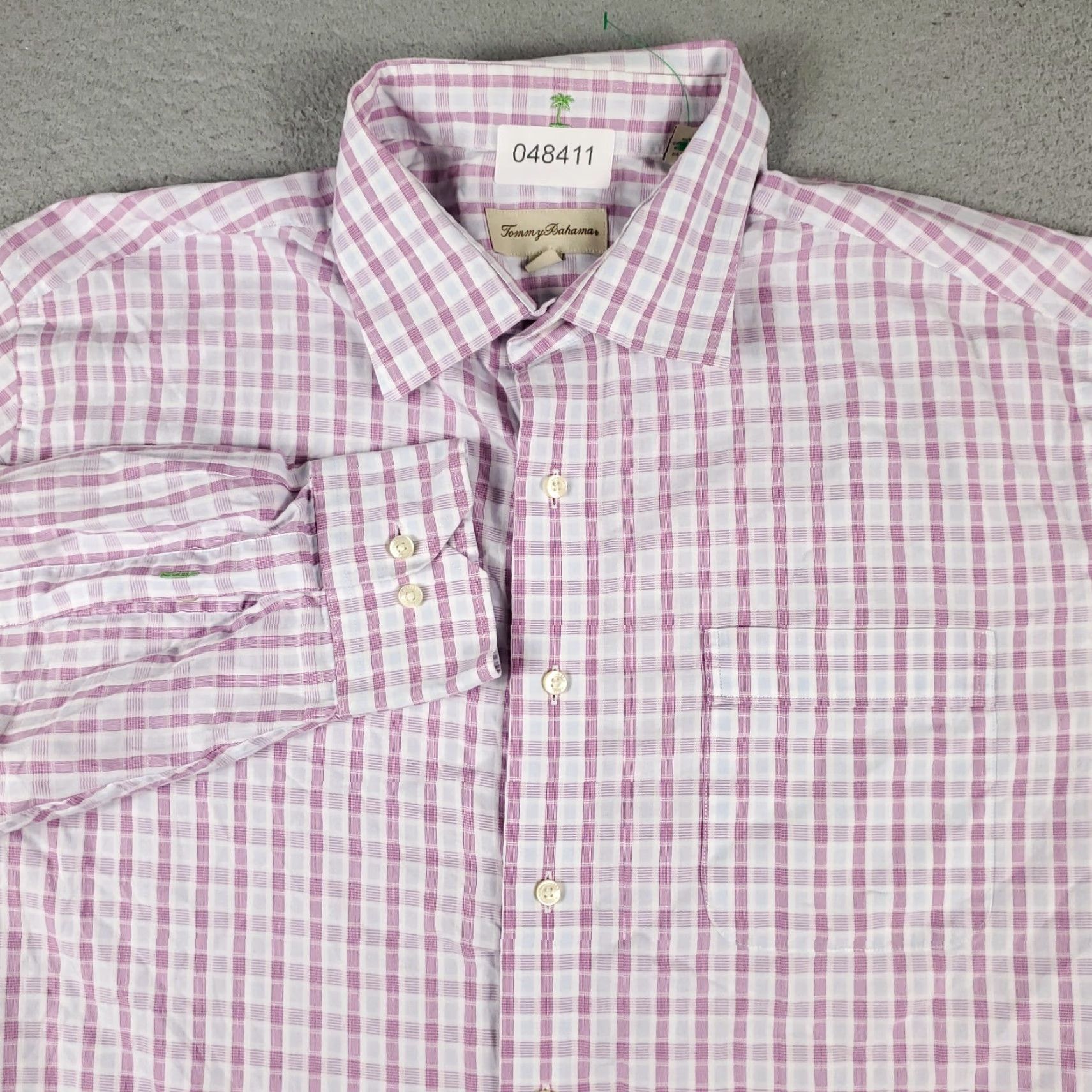 Tommy Bahama Tommy Bahama Shirt Mens Dress Shirt 17.5 Purple Plaid Long Sleeve Button Up, Regular Fit, 100% Cotton, Collared, Classic/Preppy, Adult Mens Clothing Size 46R - 2 Thumbnail