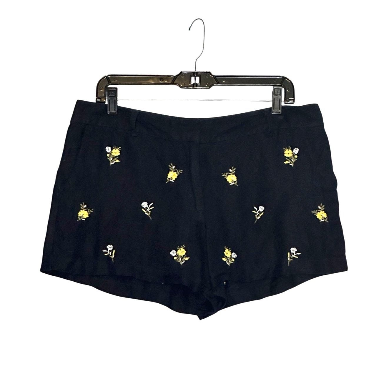 Loft Loft navy blue yellow embroidered floral shorts size 8 Size 30" / US 8 / IT 44 - 1 Thumbnail
