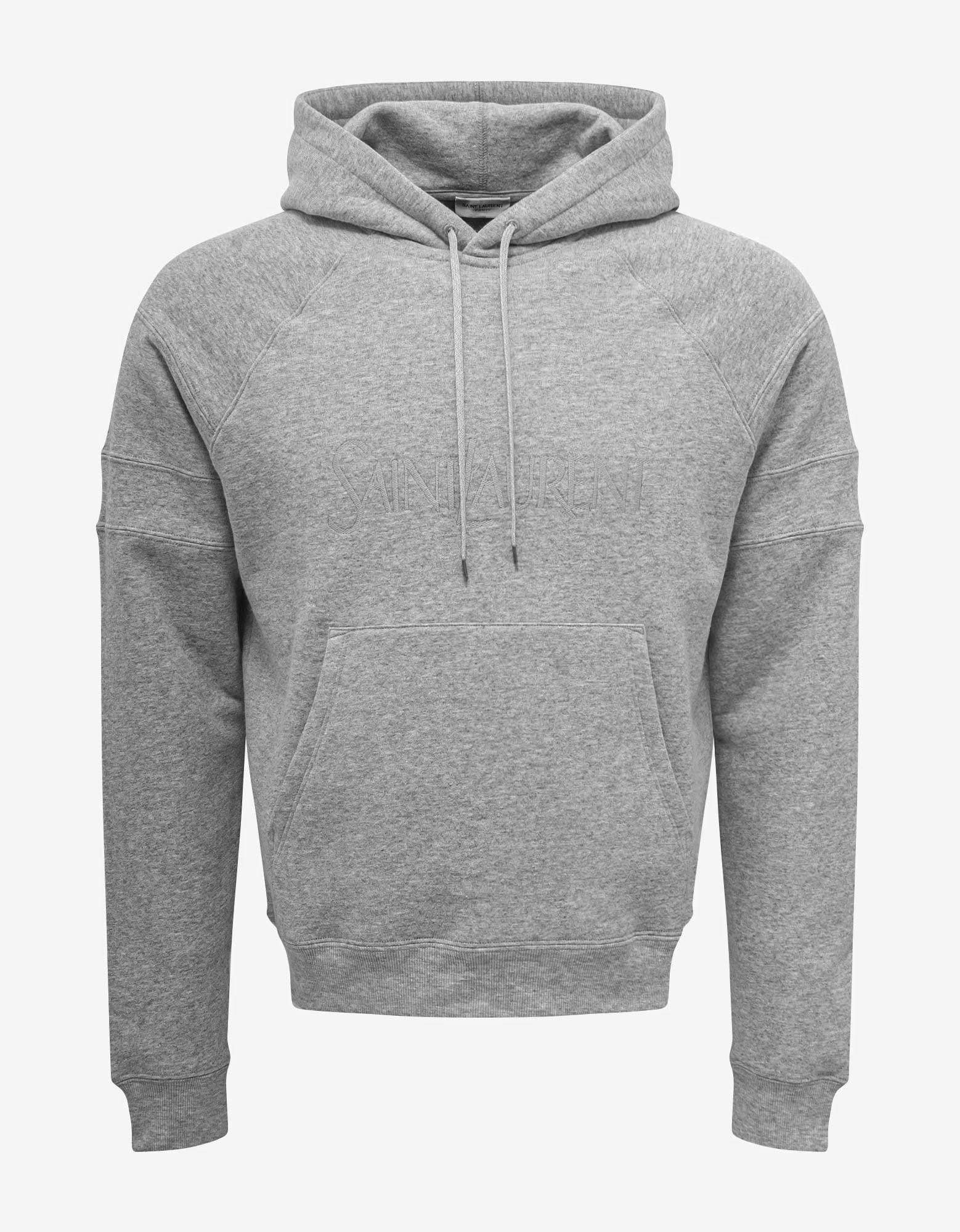 image of Saint Laurent Paris Grey Logo Embroidery Hoodie, Men's (Size XL)