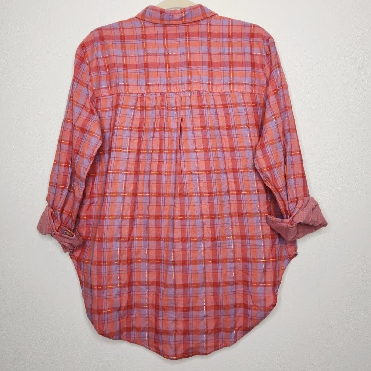 Anthropologie VINTAGE Seen Worn Kept Pink Metallic Flannel Button-Up Womens 6 NWT Anthropologie Shirt Size M / US 6-8 / IT 42-44 - 6 Thumbnail