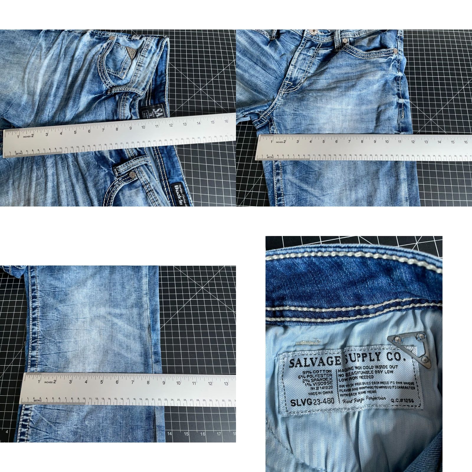 Vintage Buckle Salvage Mayhem Bootcut Jeans Men's 33S (Actual 34 x 29.5) Blue Low Rise Buckle Size US 33 - 8 Thumbnail