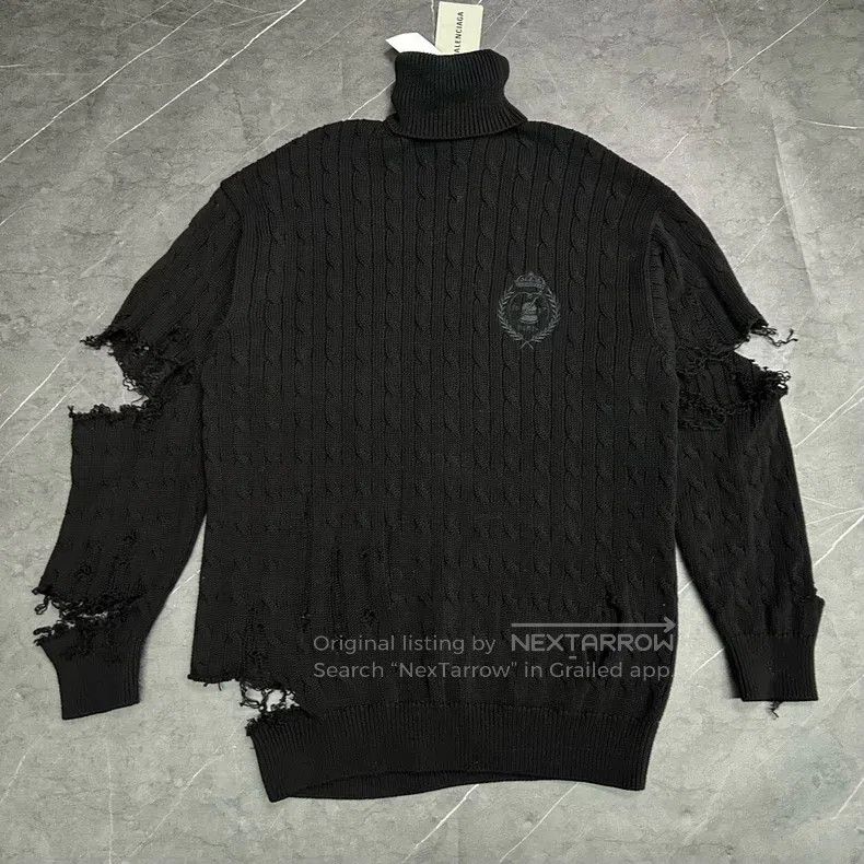 Balenciaga Balenciaga Wheat Embroidered Destroyed Hole Knitted Sweate Size US L / EU 52-54 / 3 - 1 Thumbnail