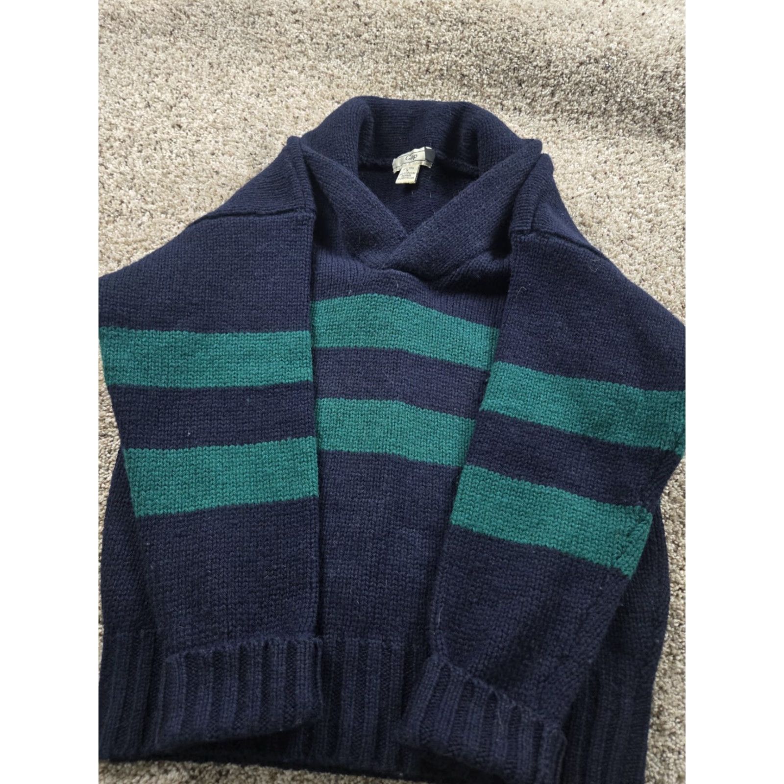 Gap VINTAGE Gap Knit Sweater Mens Small Blue Striped Shawl Collar Pullover Long Sleeve 80s Wool Knit Decade: 80s Size US S / EU 44-46 / 1 - 3 Thumbnail
