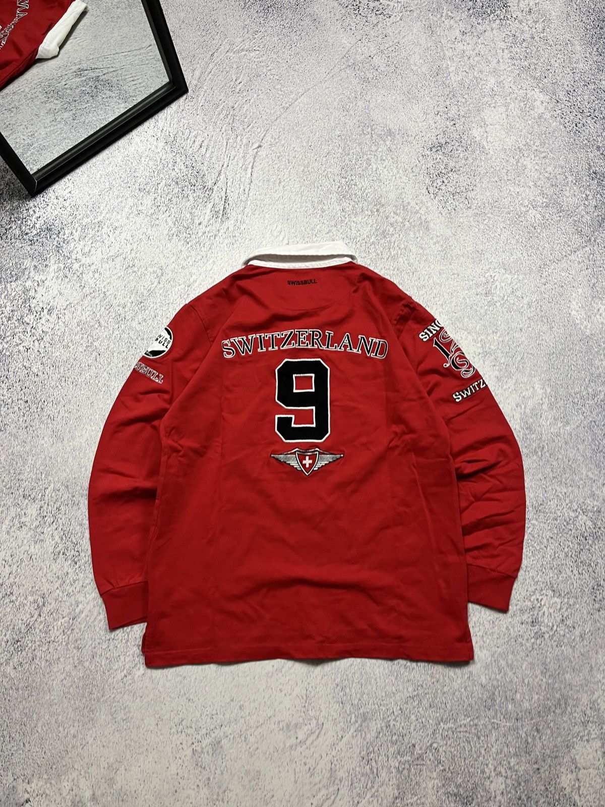 Vintage Vintage Swiss Bull Switzerland Team Rugby Longsleeve #9 Rare Size US M / EU 48-50 / 2 - 8 Thumbnail