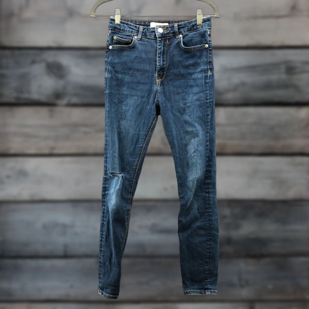 Zara ZARA High Rise Skinny Jeans Womens Size 6 Blue Distressed Stretch Medium Wash Size 28" / US 6 / IT 42 - 1 Thumbnail