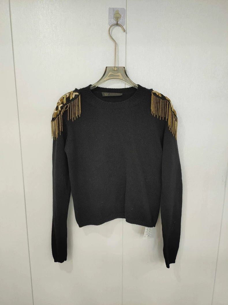 Versace Versace Heavy sweater black shoulders with gold fringe tri Size M / US 6-8 / IT 42-44 - 1 Thumbnail