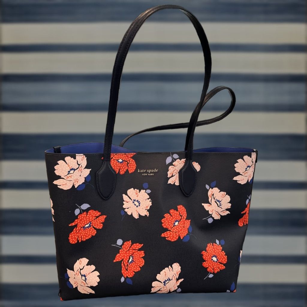Vintage KATE SPADE Bleecker Dotty Floral Large Tote Parisian Navy Multi Women's Handbag Size ONE SIZE - 1 Thumbnail