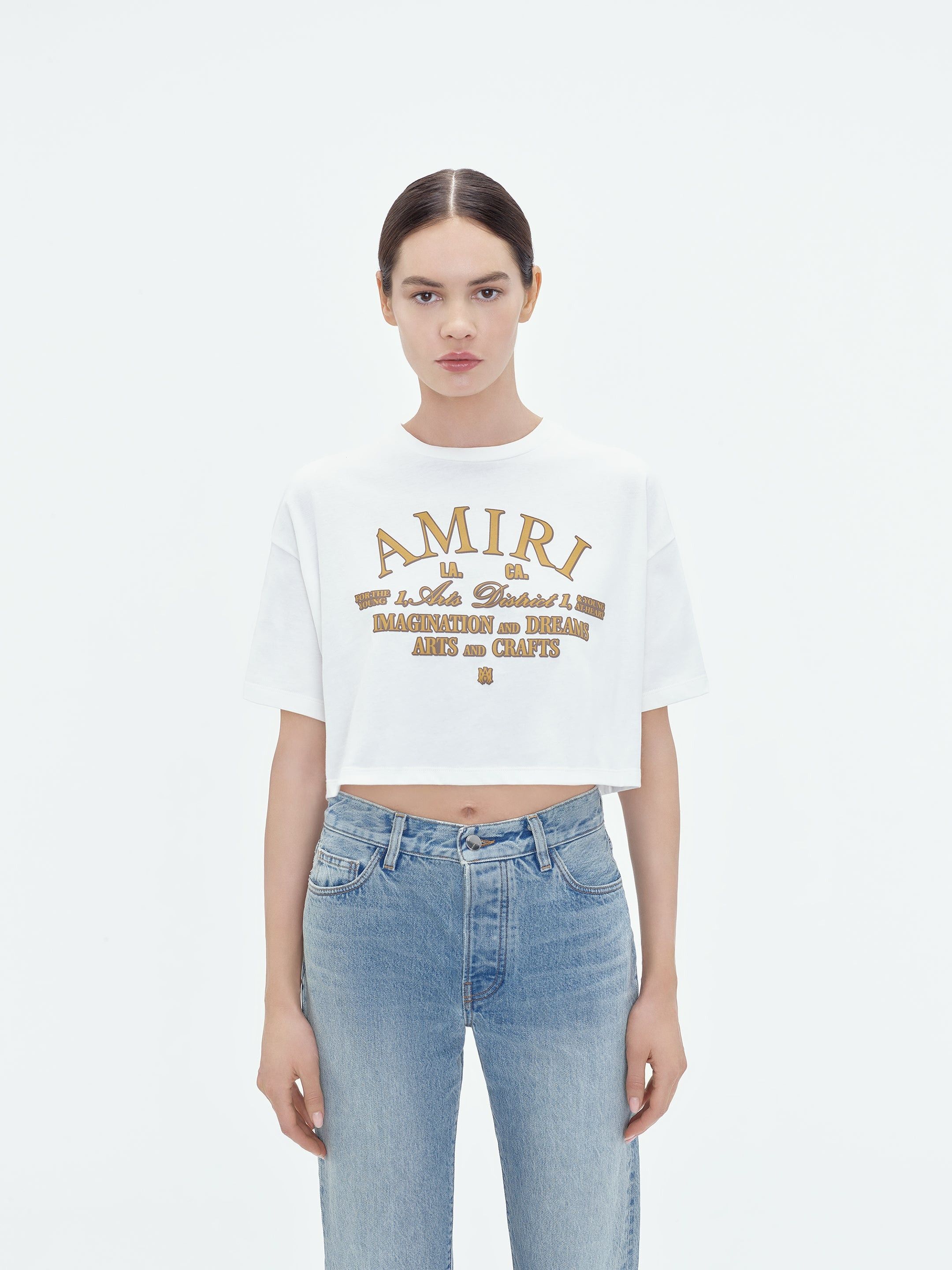 Amiri oc11z0325 Arts District Cropped T-Shirt in White Size XL / US 12-14 / IT 48-50 - 3 Thumbnail