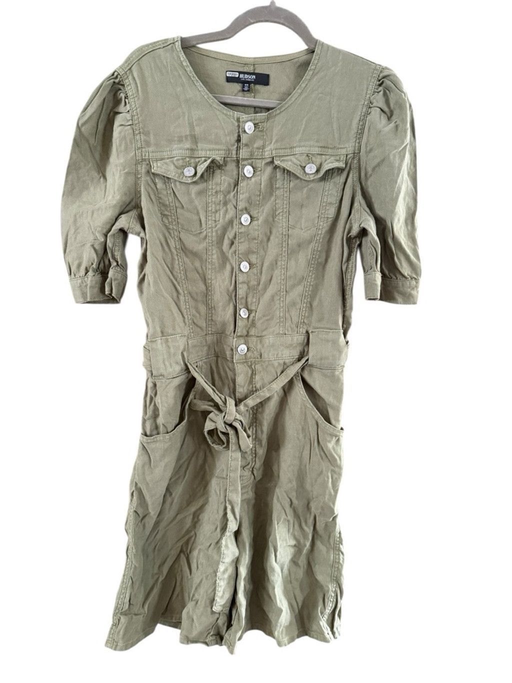 Hudson Women's Hudson Green Puff Sleeve Utility Romper M Size 33" - 4 Thumbnail