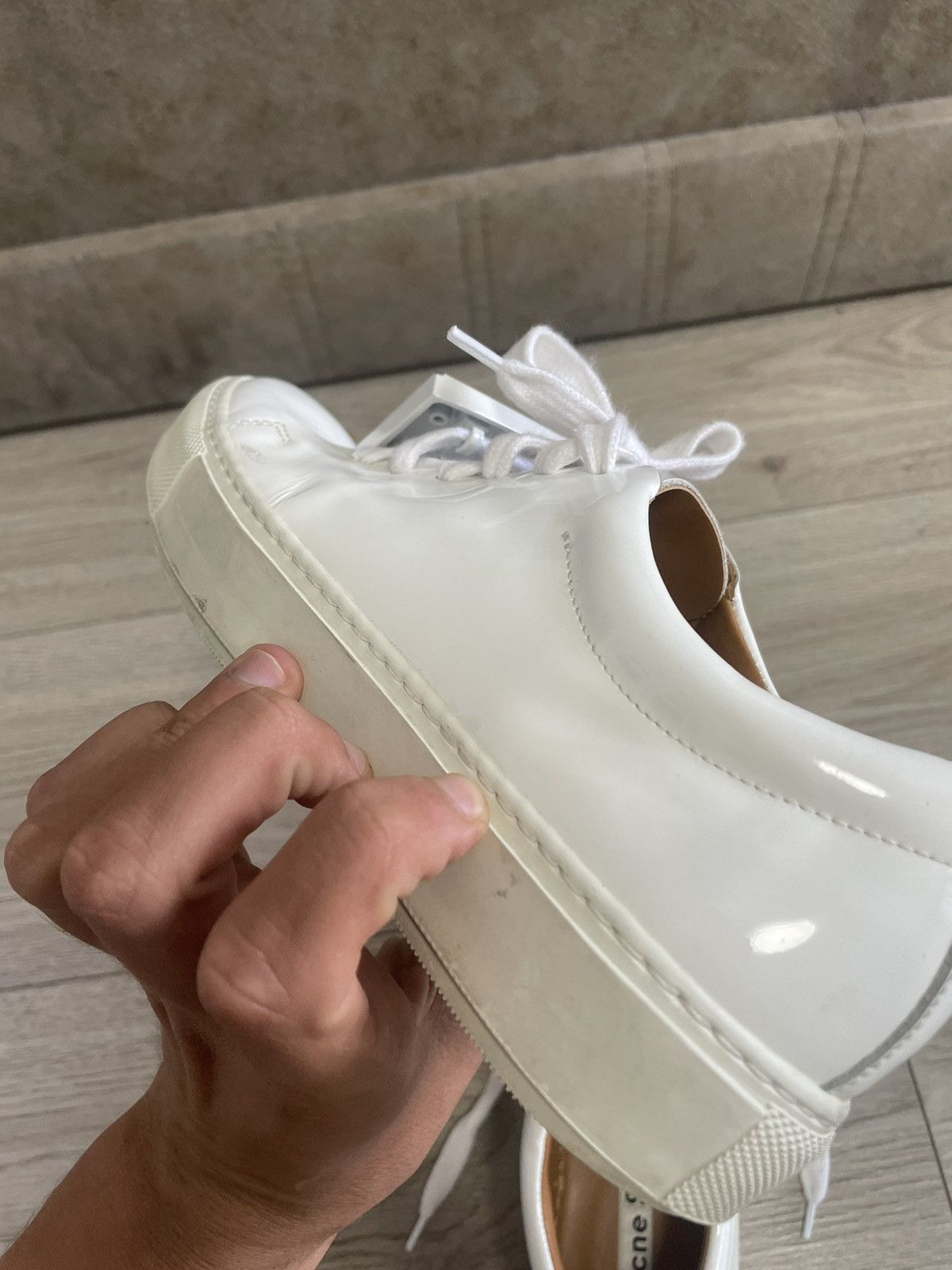 Acne Studios Acne Studios Adriana Patent White Low-Top Sneakers Size US 7 / IT 37 - 14 Thumbnail