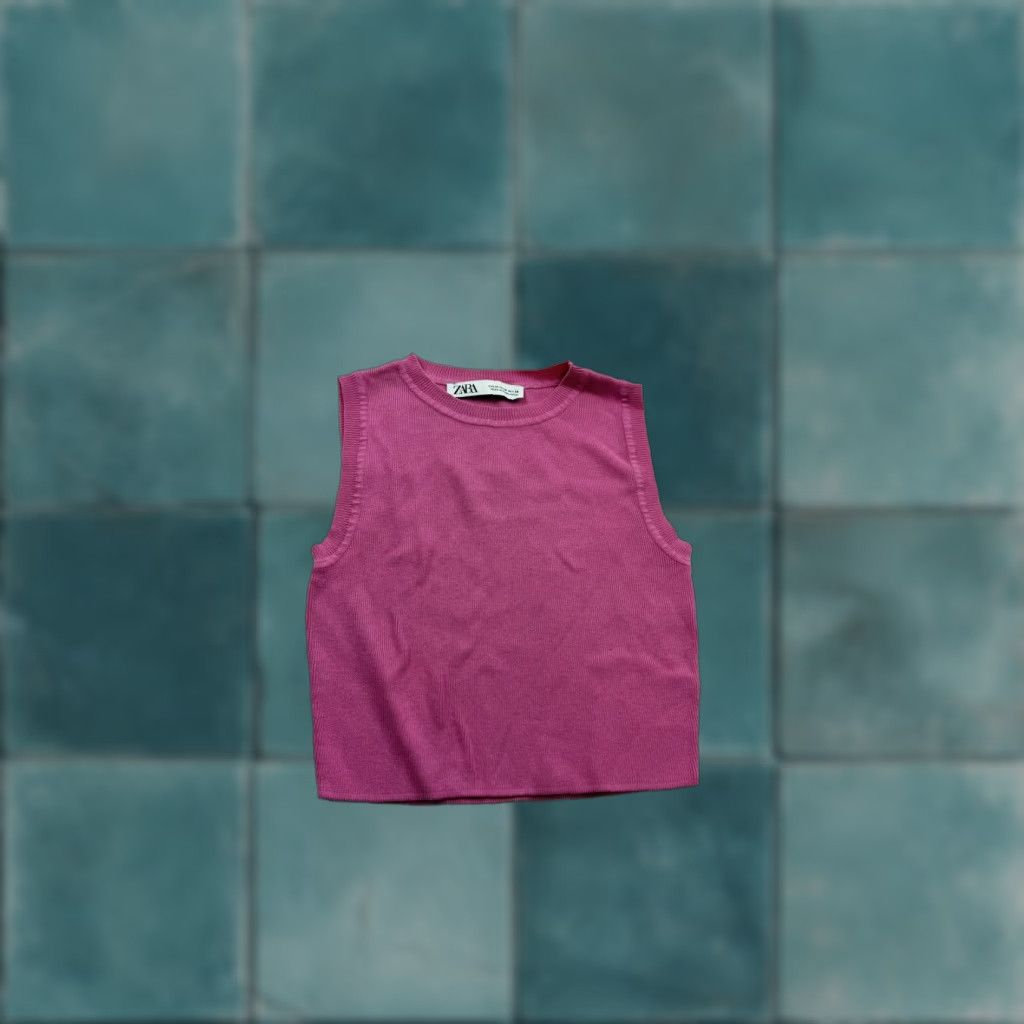 Zara Zara Tank Top Womens Medium Pink Sleeveless Ribbed Cropped Knit Basic Summer Size M / US 6-8 / IT 42-44 - 1 Thumbnail