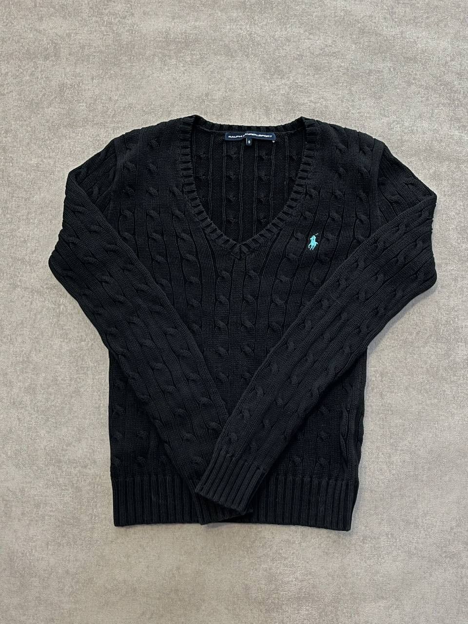 Polo Ralph Lauren Polo Ralph Lauren V - Neck Cable Knit Sweater Black Women`s Size S / US 4 / IT 40 - 1 Thumbnail