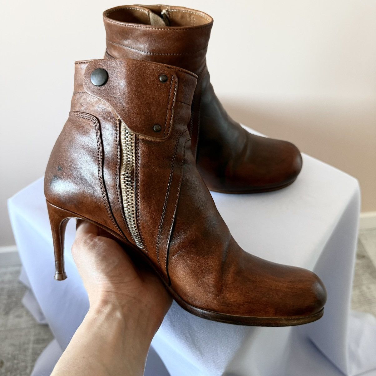 Rick Owens Rick Owens Stiletto Blood Brown Leather Zip Heels Boots Size US 10 / IT 40 - 8 Thumbnail