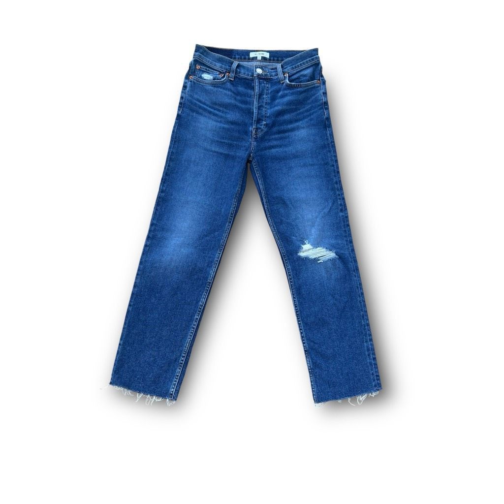 RE/DONE RE/DONE High-Rise 70S Stove Pipe Ankle Jeans Button Fly Worn True Indigo, 27 Size 27" / US 4 / IT 40 - 1 Thumbnail