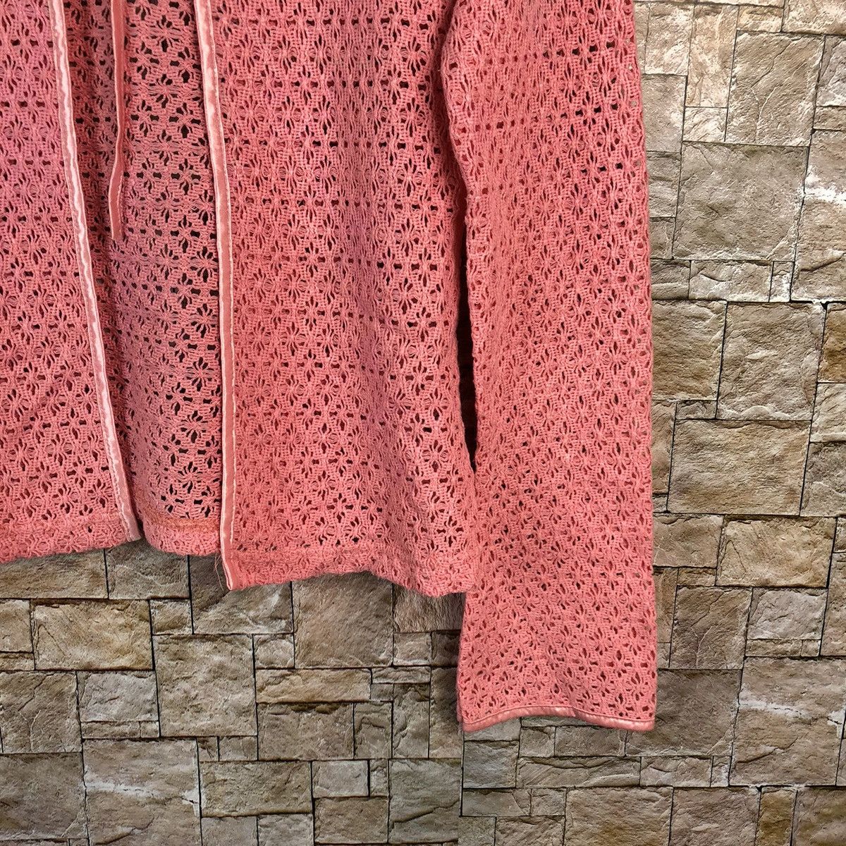 Homespun Knitwear × Japanese Brand Japanese Brand Pink cardigan crochet meshnet Knitwear #A1227 Size S / US 4 / IT 40 - 8 Thumbnail