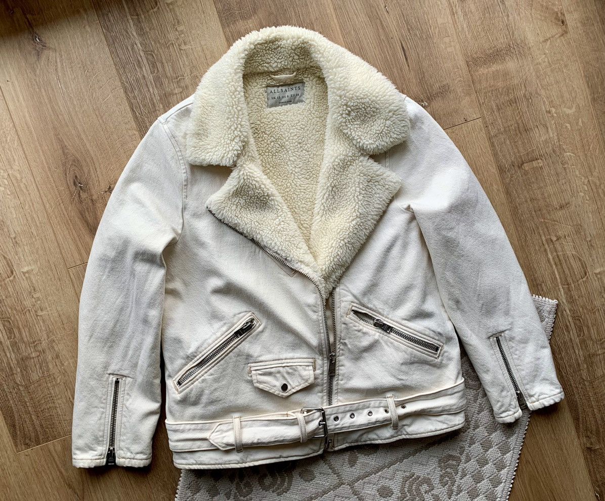 Allsaints Allsaints Oversized Denim Biker Jacket White Fleece Sherpa Size M / US 6-8 / IT 42-44 - 2 Thumbnail