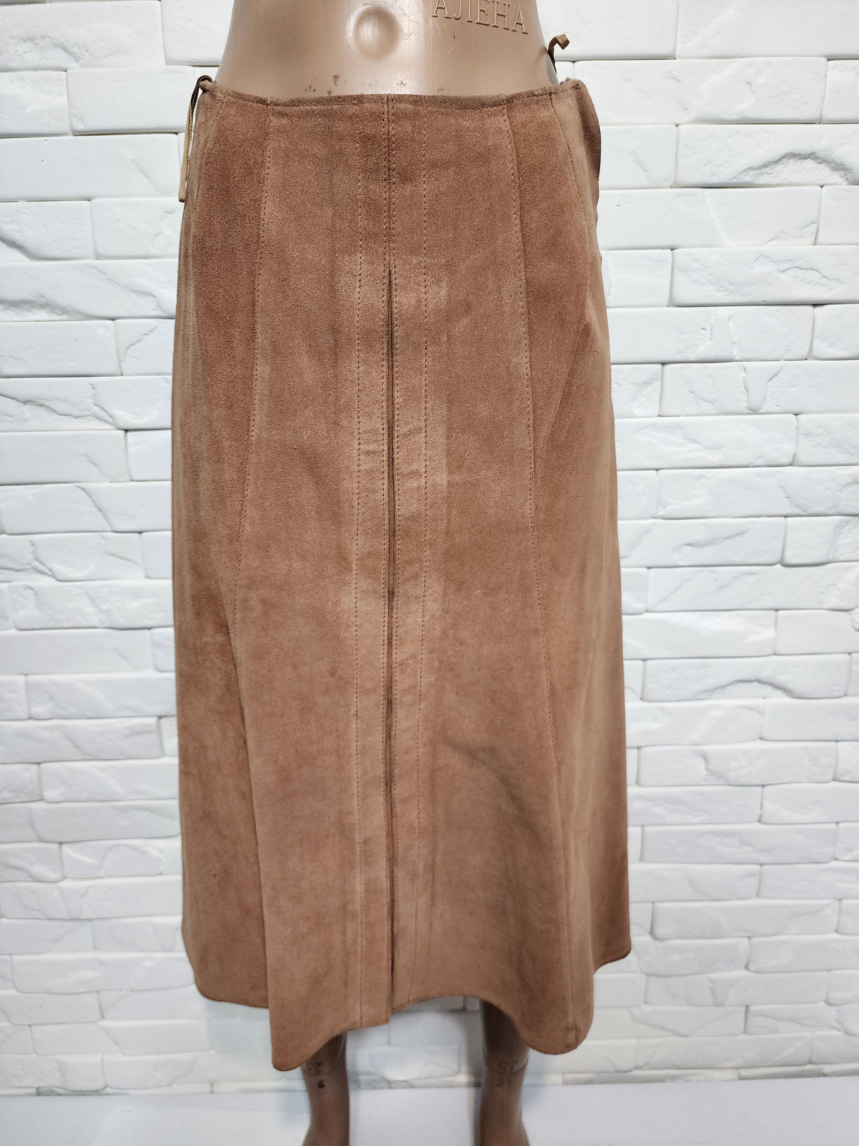 Genuine Leather Brown Suede Leather Skirt: 25" Waist Size 25" / US 0 / IT 36 - 1 Thumbnail