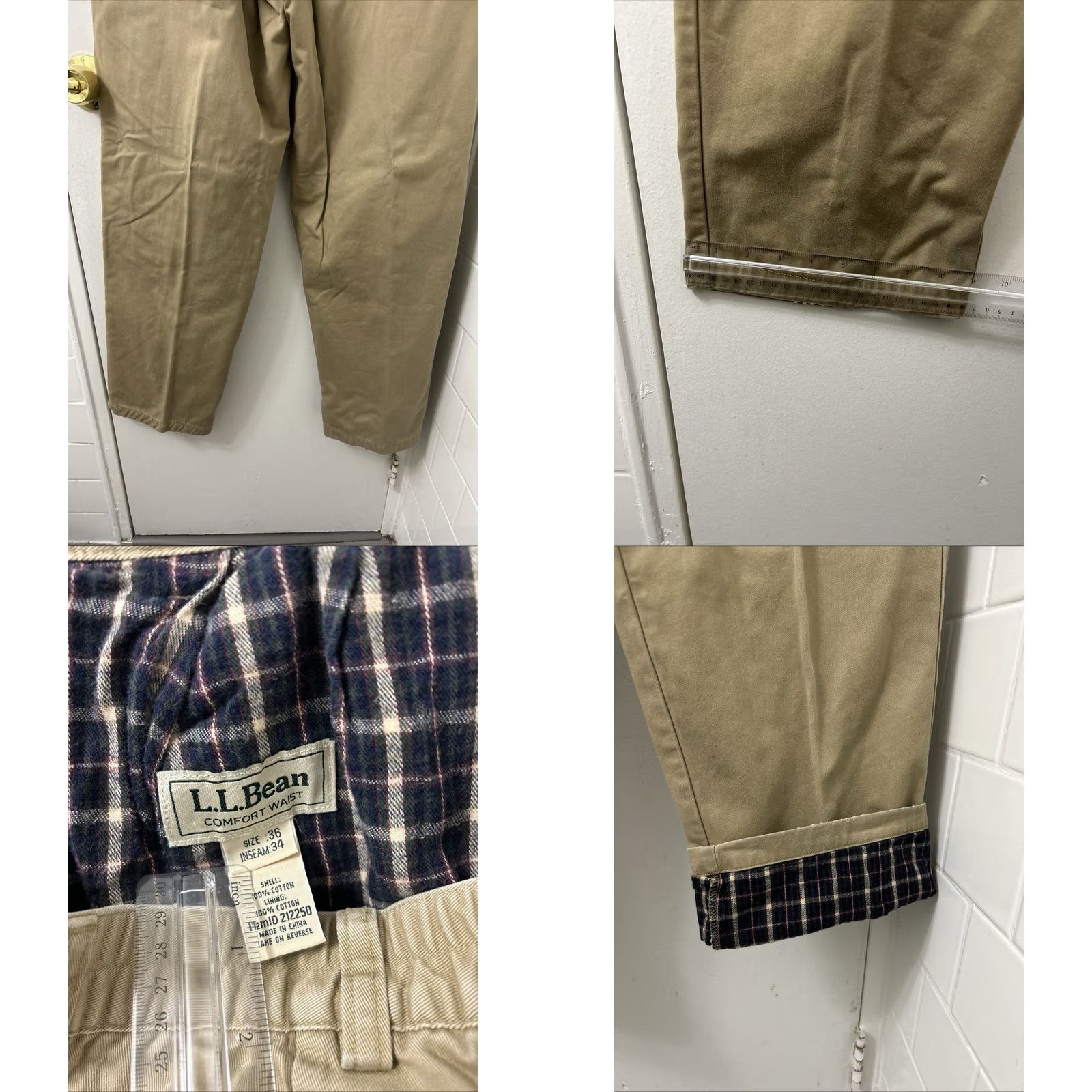 Vintage LL Bean Flannel Lined Pants Mens Size 36x32 Tan Beige Chino Comfort Waist Pleated Pockets Insulated Vintage No Size US 35 - 8 Thumbnail