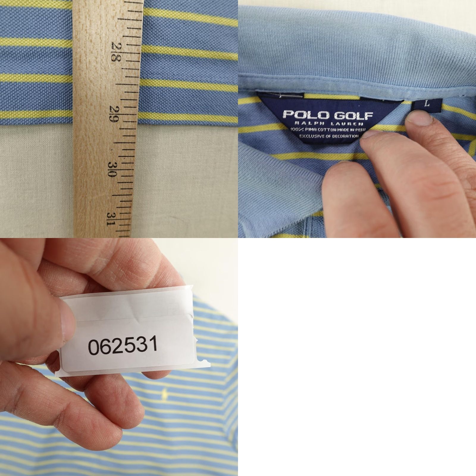 Polo Ralph Lauren Ralph Lauren Polo Shirt Mens Large Short Sleeve Golf Striped Pima Cotton Blue Yellow Size US L / EU 52-54 / 3 - 8 Thumbnail