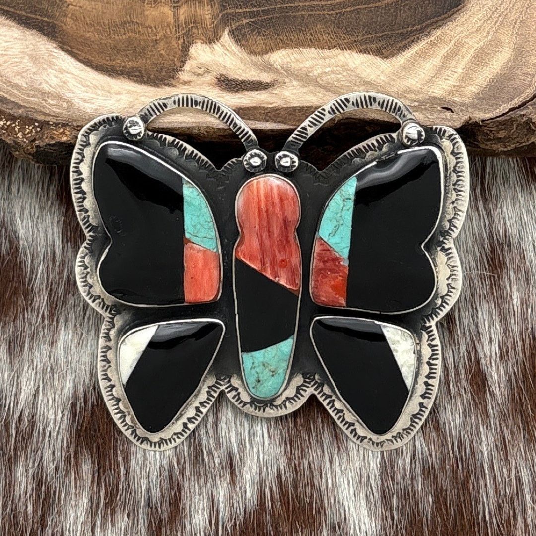 FEDERICO JIMENEZ Sterling Jet & Multi-Stone Butterfly Pin