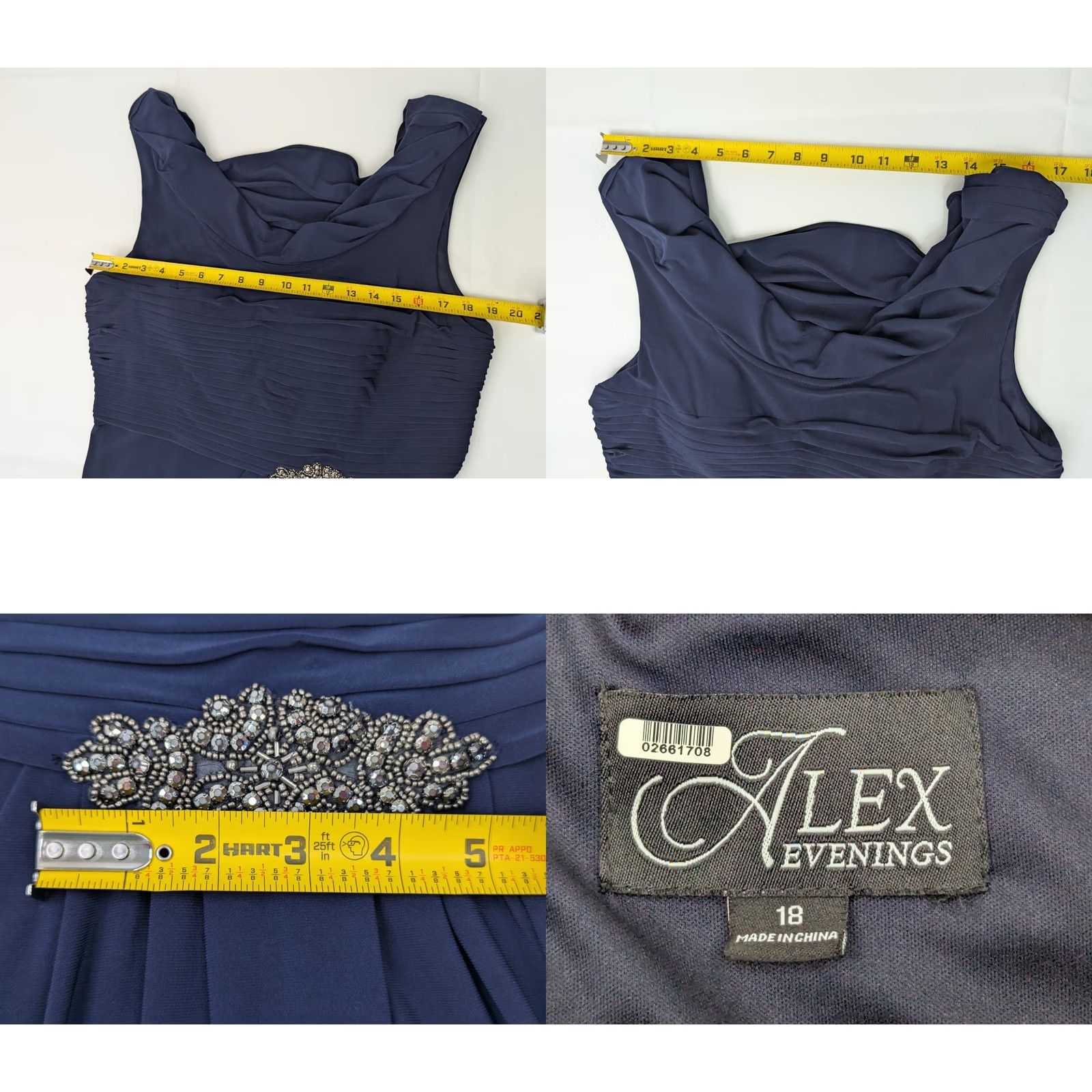 Alex Evenings Alex Evenings Navy Blue Formal Gown Dress Cowl Neck Bodice Maxi, Women 18, Beads Size XXL / US 16-18 / IT 52-54 - 8 Thumbnail
