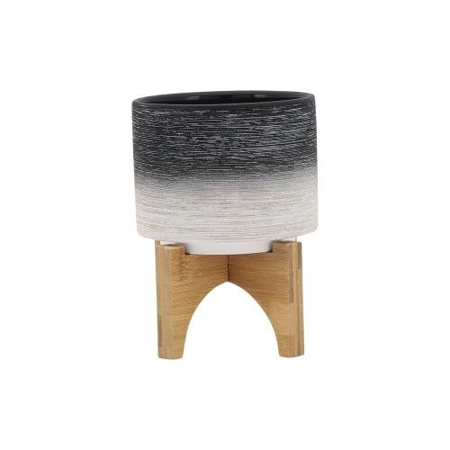Designer × Homemade CERAMIC 5" PLANTER ON WOODEN STAND, GRAY Size US L / EU 52-54 / 3 - 2 Thumbnail