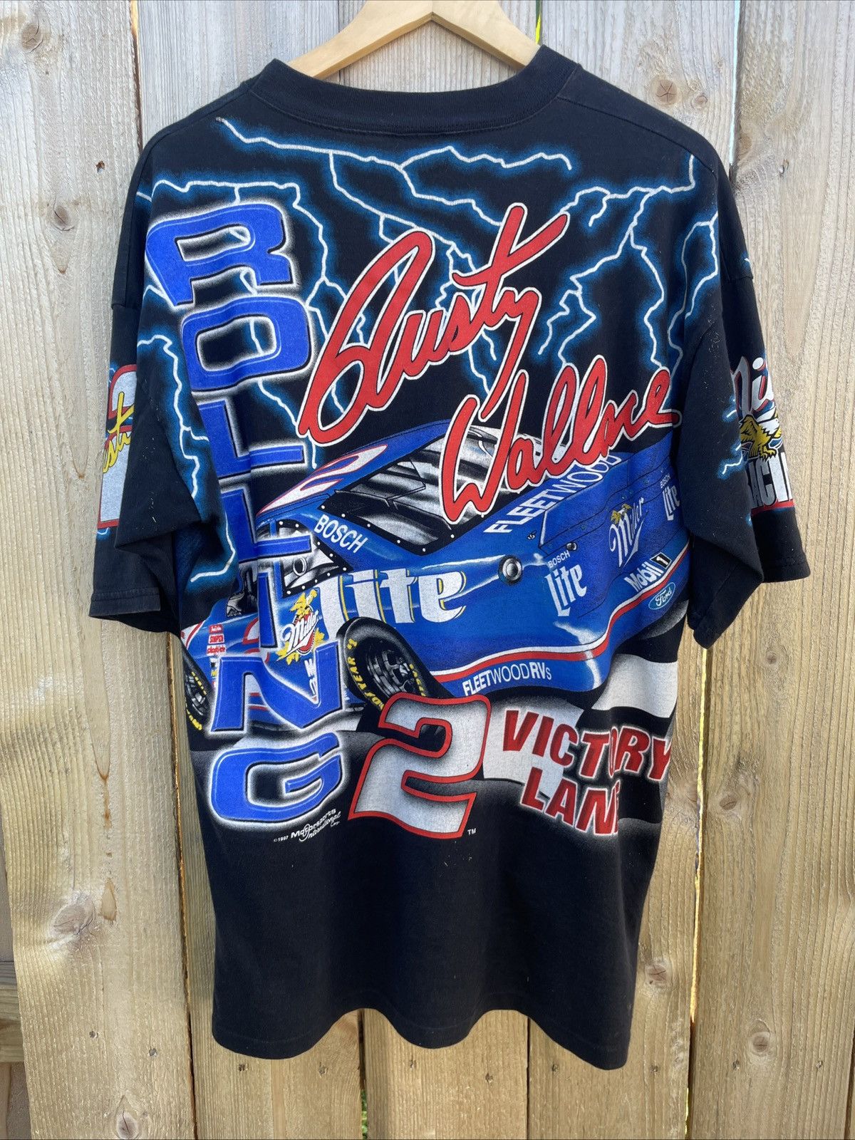 Vintage Vintage 1997 Rusty Wallace Miller Lite All Over Print NASCAR Size US L / EU 52-54 / 3 - 2 Thumbnail