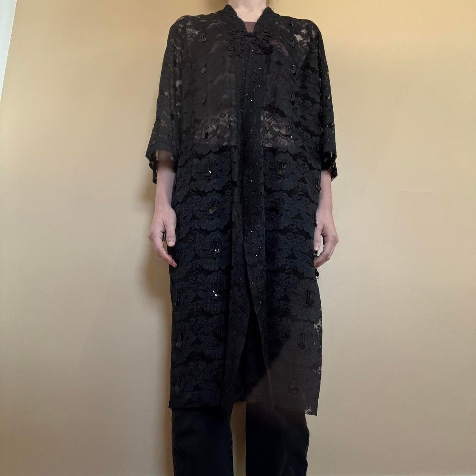 Other Vintage Lace Sequined Duster 34 Witchy Stevie Nicks Size S / US 4 / IT 40 - 8 Thumbnail