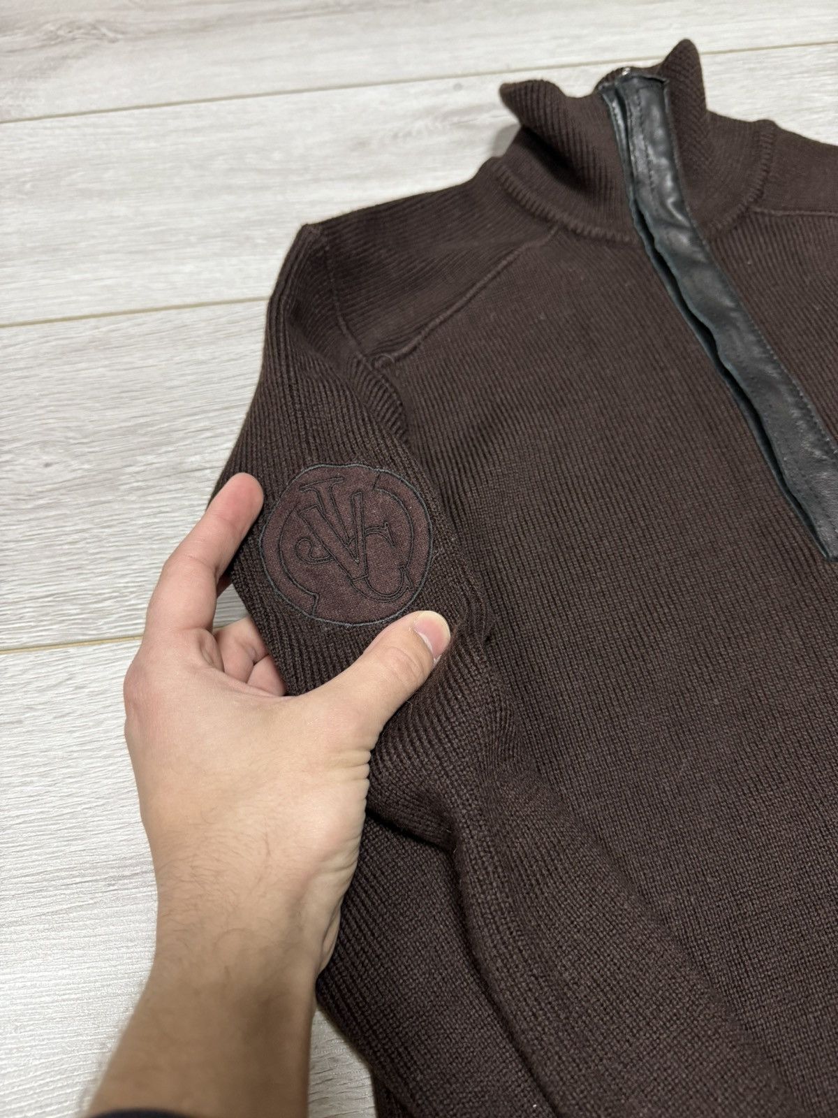Versace Jeans Couture Versace wool quarter zip leather big logo jumper 1/4 Size US M / EU 48-50 / 2 - 7 Thumbnail
