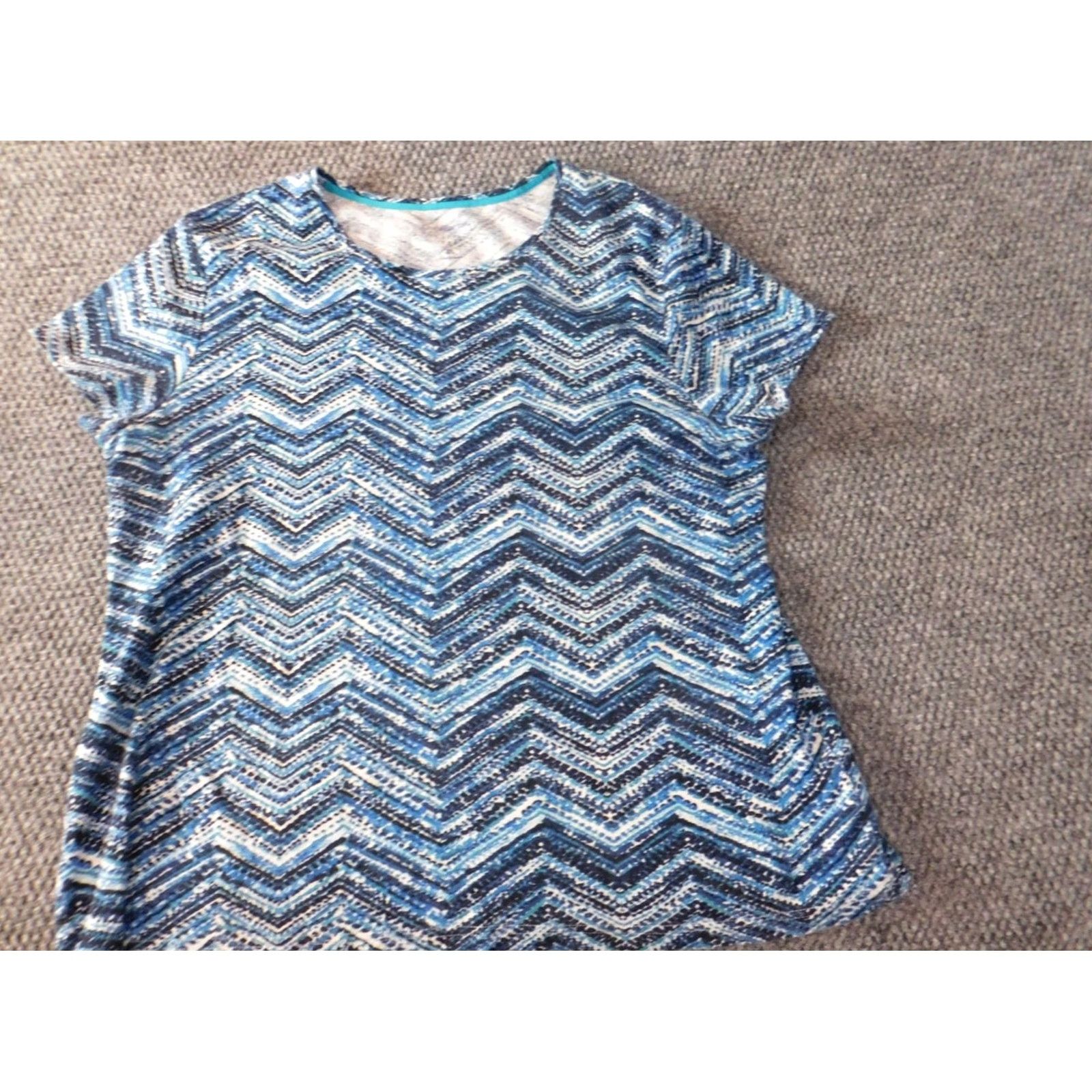Croft & Barrow Croft & Barrow Womens Shirt XL Blue Striped Stretch Graphic Tee Short Sleeve Collared Pullover Casual Blouse 100% Cotton Regular Modern Classic Womens Size XL / US 12-14 / IT 48-50 - 2 Thumbnail