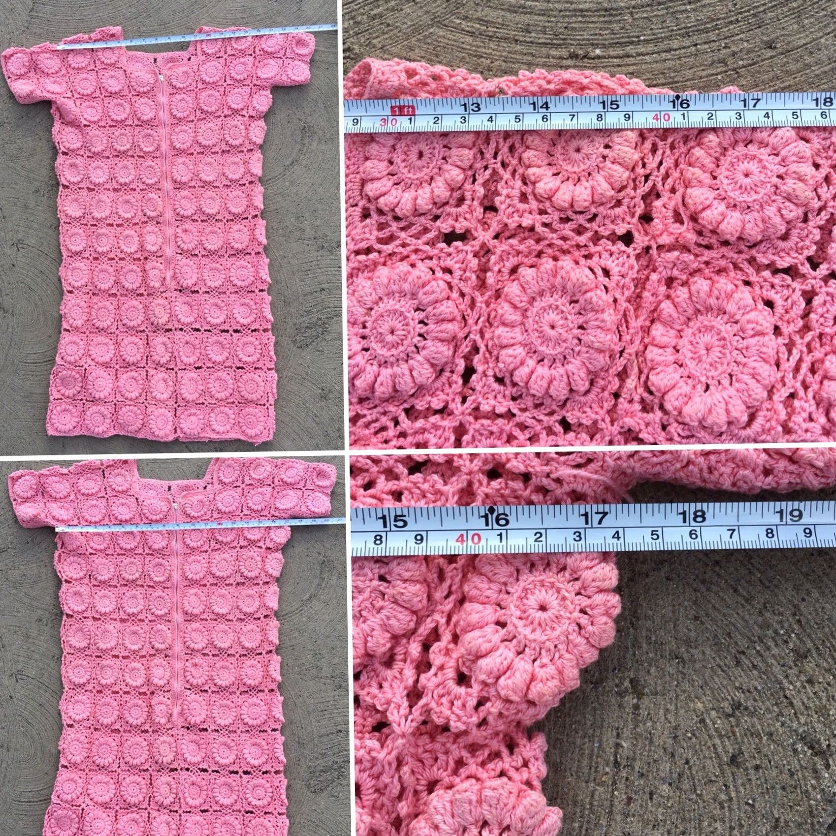 Pinko VINTAGE Pink Crochet Dress Floral Granny Square Boho 60s 70s Style Mini Women Size M / US 6-8 / IT 42-44 - 6 Thumbnail
